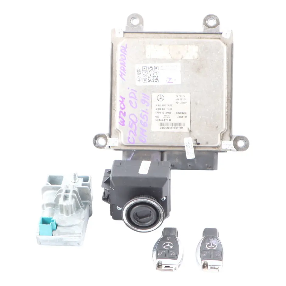 Mercedes C204 C250CDI 651.911 Engine ECU Kit A6519007500 Ignition + 2 Keys