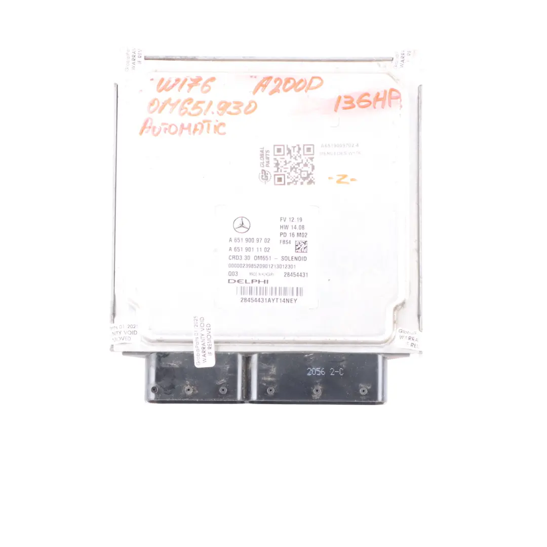 Mercedes W176 A200d 651.930 136HP Engine ECU Kit Ignition + Key - SKU A6519009702-4 - Part number A6519009702