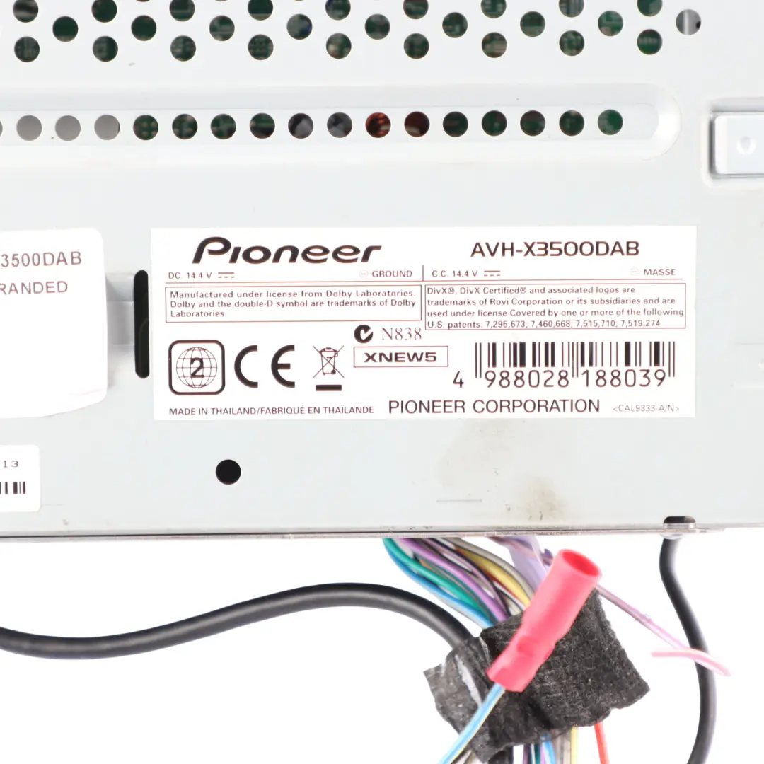 Genuine Pioneer CD DVD Bluetooth Upgrade Head Unit Player Stereo  - SKU AVH-X3500DAB - Part number AVH-X3500DAB