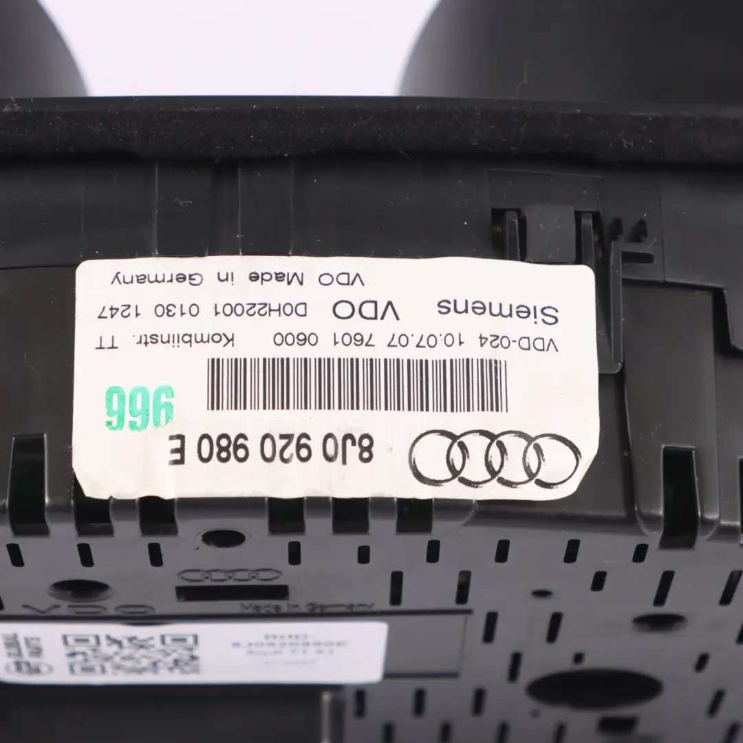 Instrument Cluster Speedometer Clocks Manual to Audi TT TTS 8J 2.0 TFSI with Part number 8J0920980E Audi TT TTS 8J 2.0 TFSI Instrument Cluster Speedometer Clocks Manual - SKU RHD-8J0920980E - Part number 8J0920980E