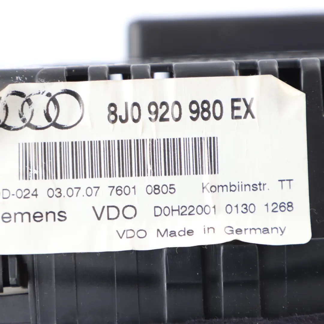 Instrument Cluster Speedometer Manual Gearbox Petrol to Audi TT 8J with Part number 8J0920980EX Audi TT 8J Instrument Cluster Speedometer Manual Gearbox Petrol - SKU RHD-8J0920980EX - Part number 8J0920980EX