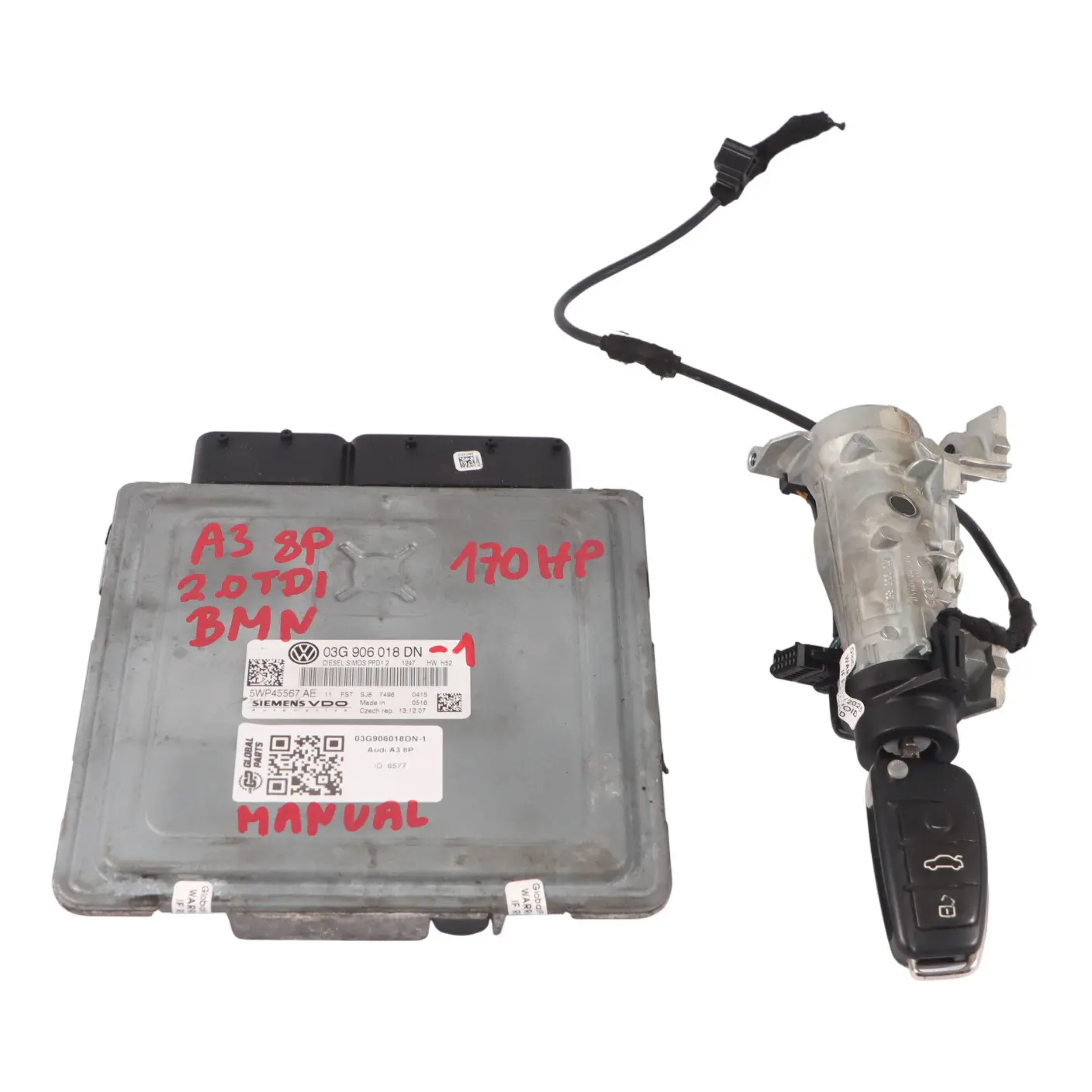 Audi A3 8P 2.0 TDI 170HP BMN Engine ECU Kit Key + Ignition 03G906018DN Manual