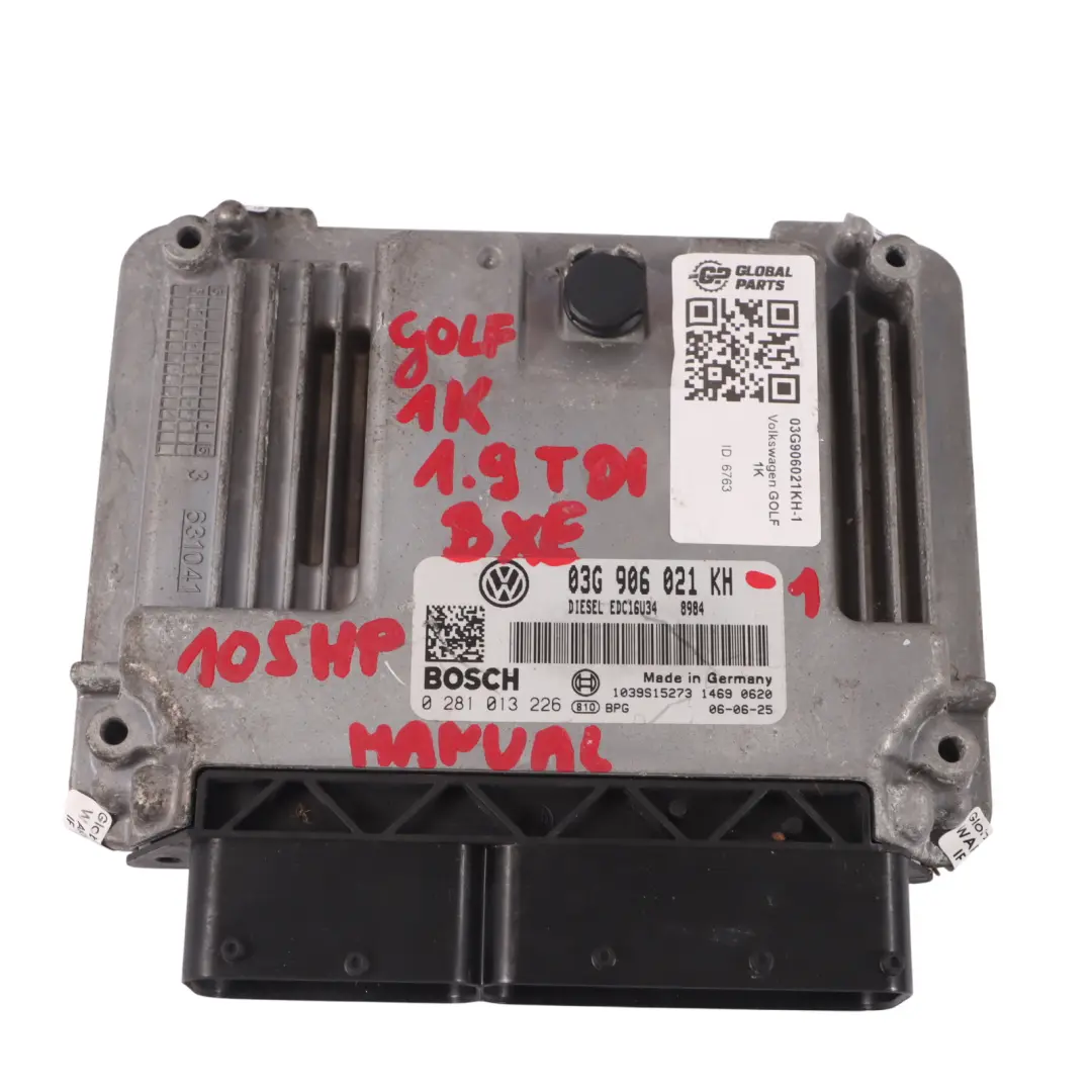  Kit ECU motor BXE para VW Golf Mk5 1.9 TDI 105 HP Encendido + llave - SKU 03G906021KH-1 - Número de pieza 03G906021KH