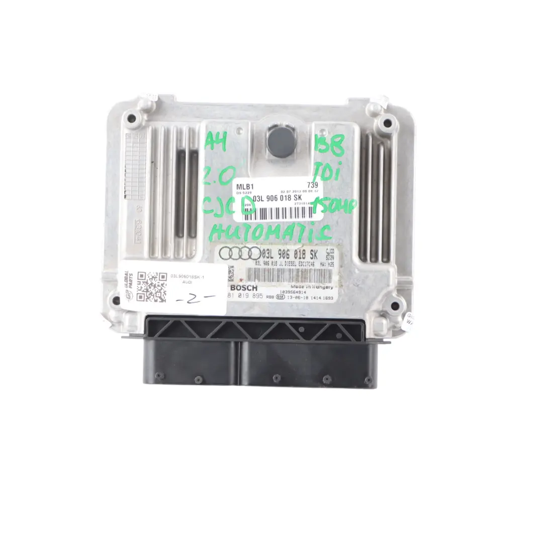 Audi A4 B8 2.0 TDI CJCD 150HP Engine ECU Kit Key Lock Automatic - SKU 03L906018SK-1 - Part number 03L906018SK