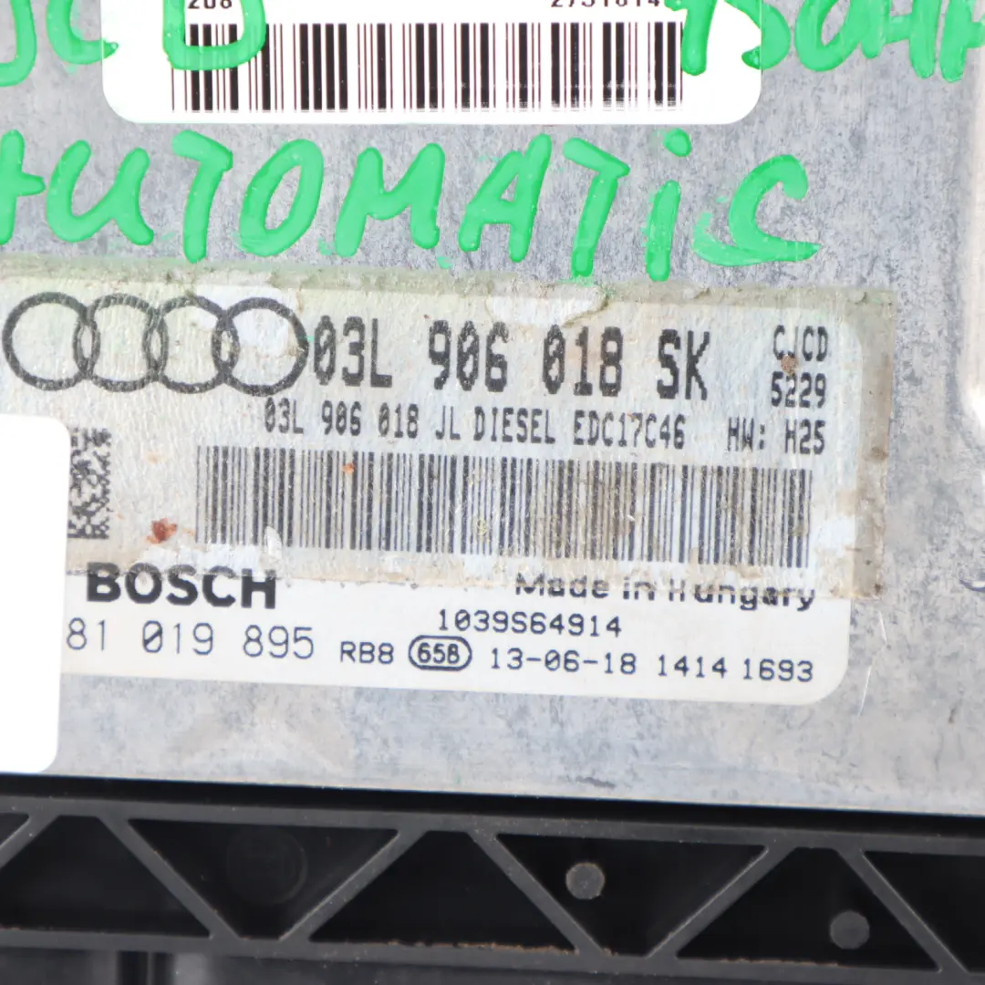 Audi A4 B8 2.0 TDI CJCD 150HP Engine ECU Kit Key Lock Automatic - SKU 03L906018SK-1 - Part number 03L906018SK