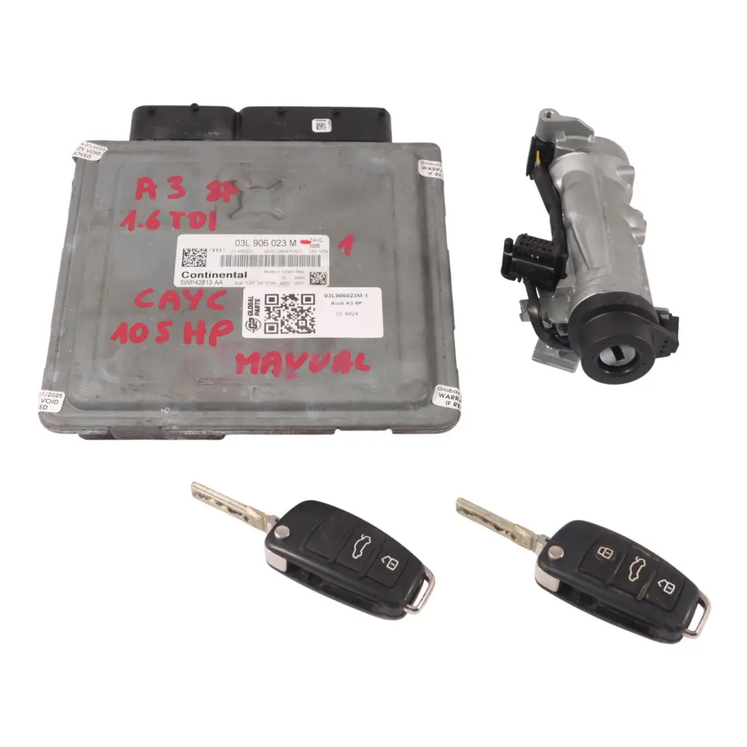  Kit ECU moteur diesel Audi A3 8P 1.6 TDI 105HP CAYC 2 clés Manuel - SKU 03L906023M-1 - Numéro de pièce 03L906023M