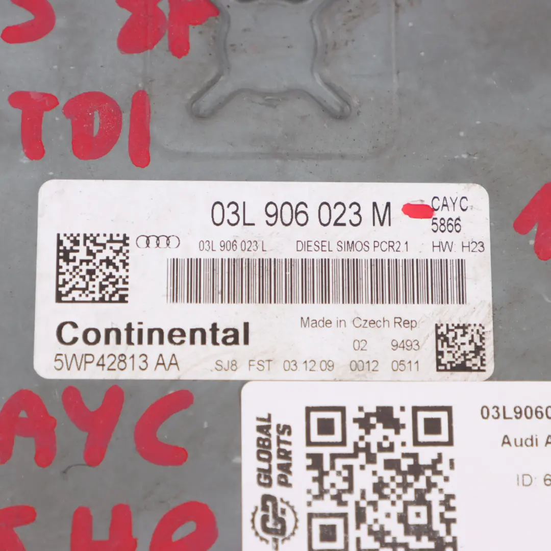Audi A3 8P 1.6 TDI 105HP CAYC Diesel Engine ECU Kit 2 Keys Manual - SKU 03L906023M-1 - Part number 03L906023M