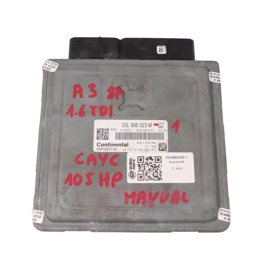  Kit ECU moteur diesel Audi A3 8P 1.6 TDI 105HP CAYC 2 clés Manuel - SKU 03L906023M-1 - Numéro de pièce 03L906023M