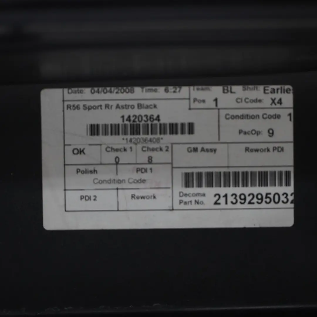 Mini Cooper S R56 R57 Complete Rear Bumper Trim Panel Astro Black Metallic - A25 - SKU 0430252-ASB1 - Part number 0430252