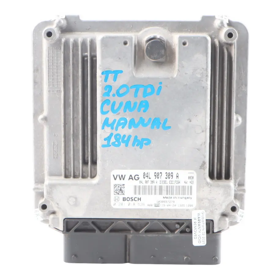 Audi TT Mk3 8S 2.0 TDI CUNA 184HP Engine Control Unit ECU Manual - SKU 04L907309A - Part number 04L907309A