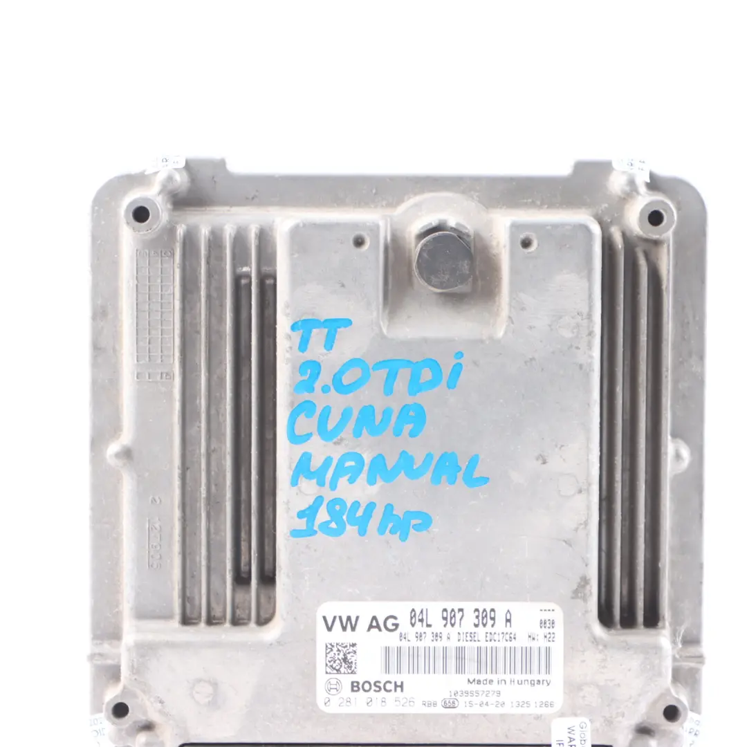 Audi TT Mk3 8S 2.0 TDI CUNA 184HP Engine Control Unit ECU Manual - SKU 04L907309A - Part number 04L907309A