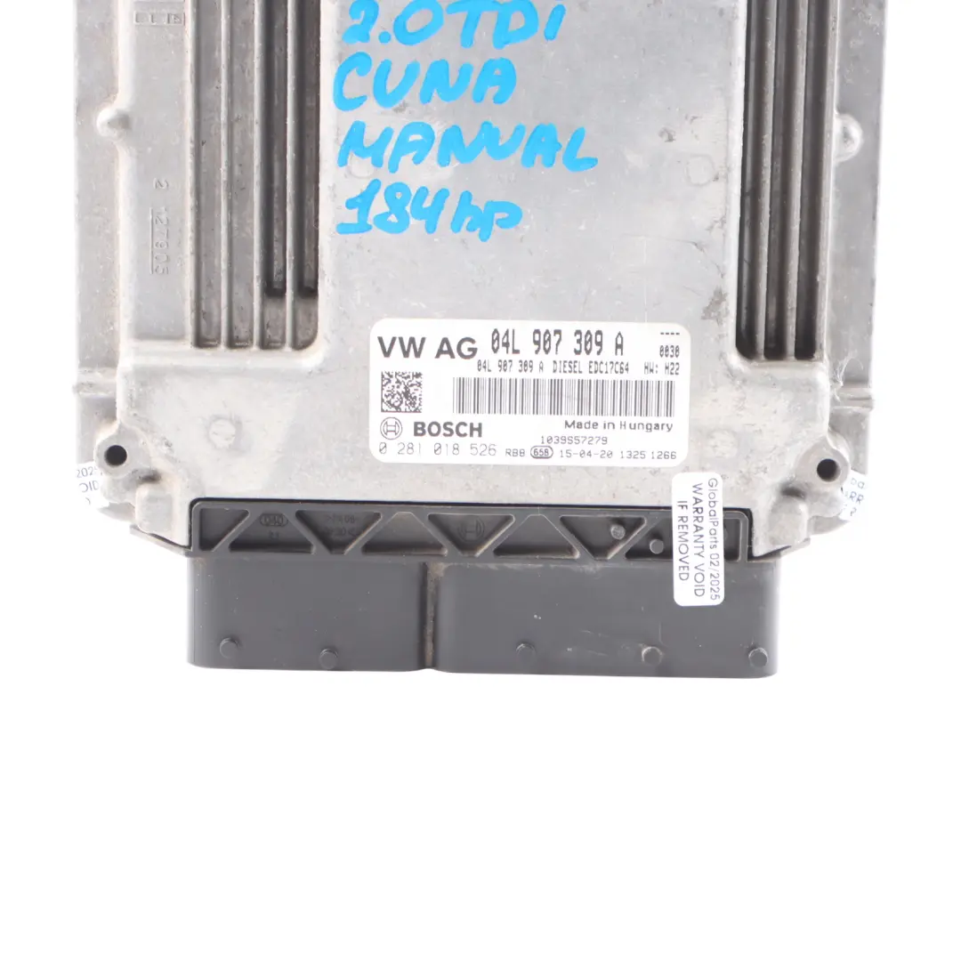 Audi TT Mk3 8S 2.0 TDI CUNA 184HP Engine Control Unit ECU Manual - SKU 04L907309A - Part number 04L907309A