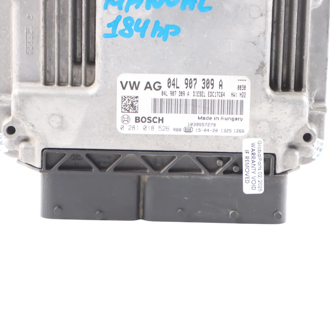 Mk3 8S 2.0 TDI CUNA 184HP Unidad Control Motor ECU para Audi TT con número de pieza 04L907309A Audi TT Mk3 8S 2.0 TDI CUNA 184HP Unidad Control Motor ECU - SKU 04L907309A - Número de pieza 04L907309A