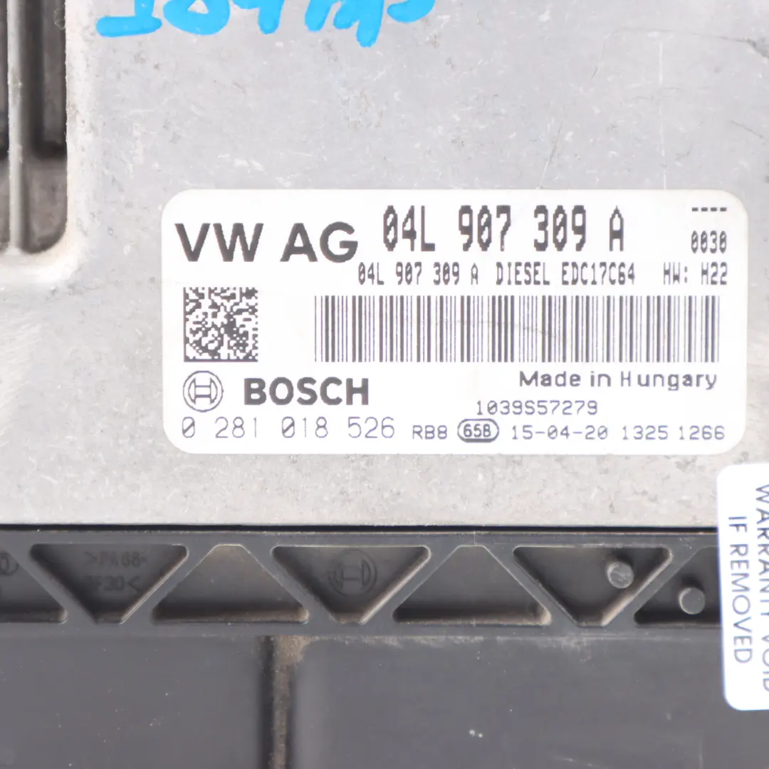 Audi TT Mk3 8S 2.0 TDI CUNA 184HP Engine Control Unit ECU Manual - SKU 04L907309A - Part number 04L907309A