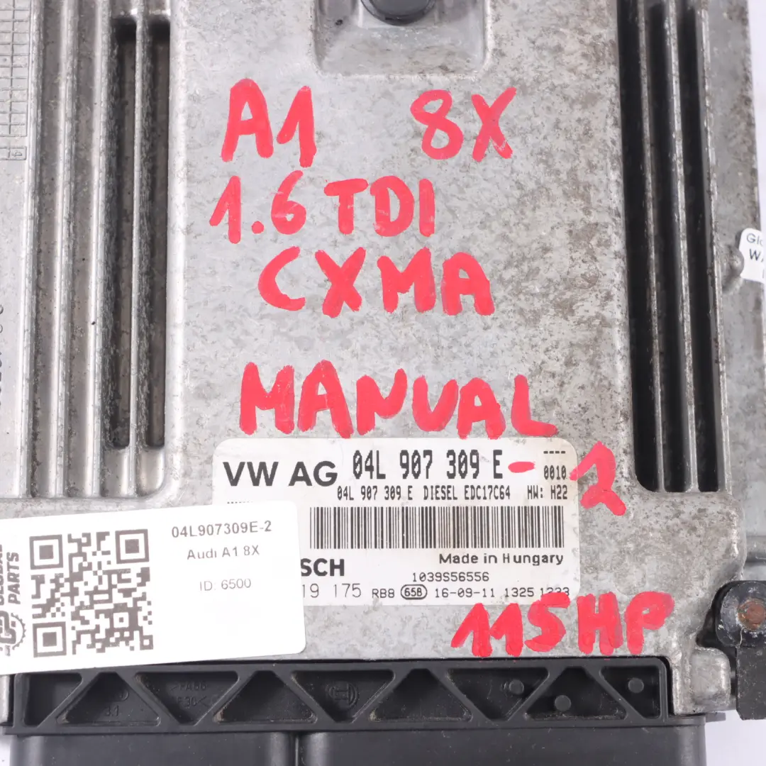 Audi A1 8X 1.6 TDI CXMA 115HP Engine ECU Kit Ignition + Key Manual - SKU 04L907309E-2 - Part number 04L907309E