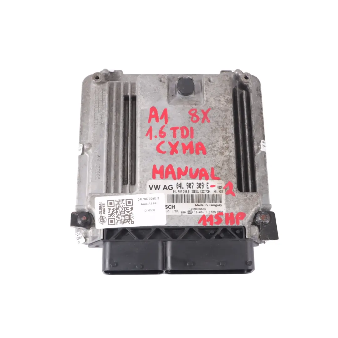 Audi A1 8X 1.6 TDI CXMA 115HP Motore ECU Kit Accensione Chiave Manual - SKU 04L907309E-2 - Numero di parte 04L907309E
