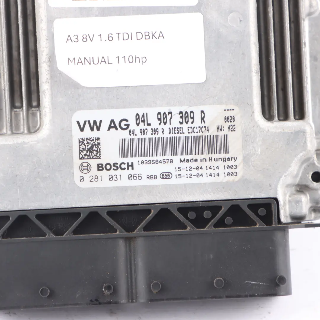 Audi A3 8V 1.6 TDI 110HP DBKA Engine ECU Kit Ignition + Key Manual - SKU 04L907309R-1 - Part number 04L907309R