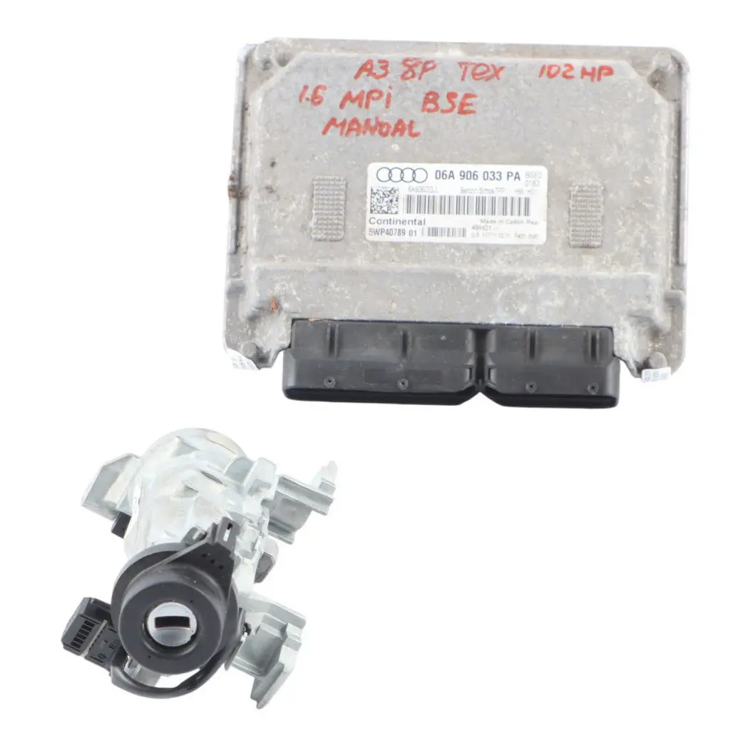 102HP BSE Engine ECU Kit Ignition + Key to Audi A3 8P 1.6 Petrol MPI with Part number 06A906033PA Audi A3 8P 1.6 Petrol MPI 102HP BSE Engine ECU Kit Ignition + Key - SKU 06A906033PA - Part number 06A906033PA