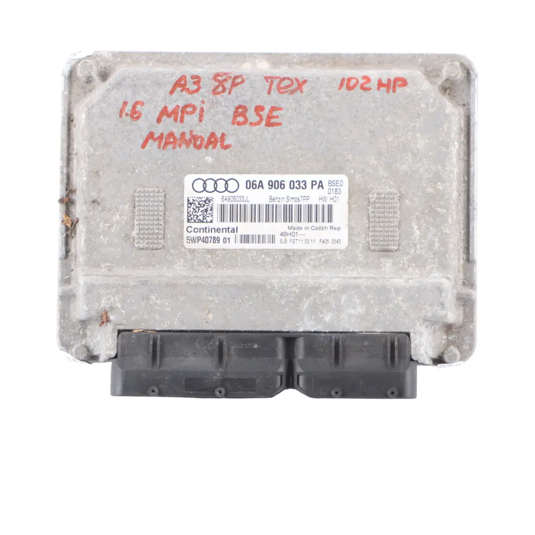 102HP BSE Engine ECU Kit Ignition + Key to Audi A3 8P 1.6 Petrol MPI with Part number 06A906033PA Audi A3 8P 1.6 Petrol MPI 102HP BSE Engine ECU Kit Ignition + Key - SKU 06A906033PA - Part number 06A906033PA