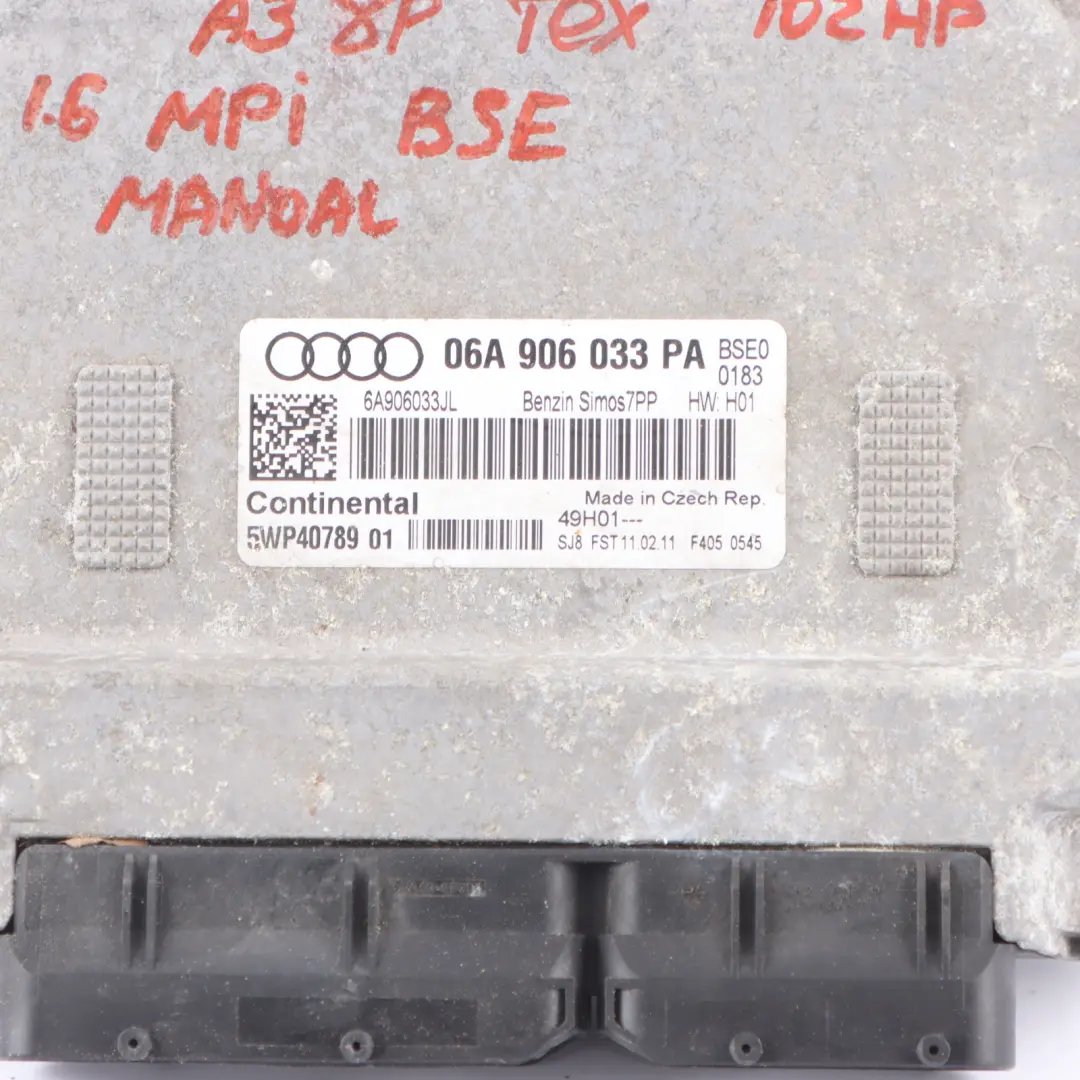 102HP BSE Engine ECU Kit Ignition + Key to Audi A3 8P 1.6 Petrol MPI with Part number 06A906033PA Audi A3 8P 1.6 Petrol MPI 102HP BSE Engine ECU Kit Ignition + Key - SKU 06A906033PA - Part number 06A906033PA