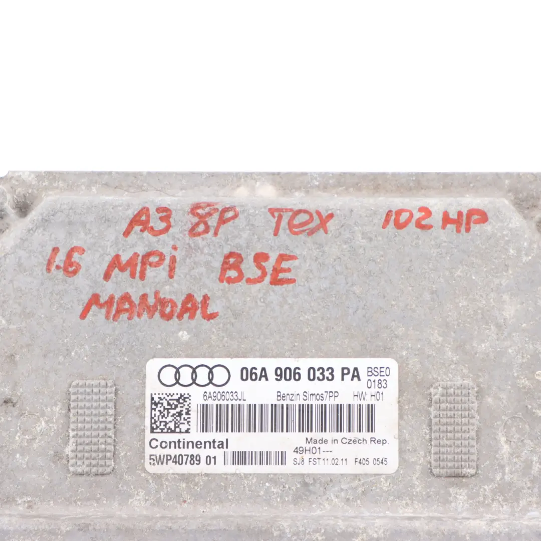 Audi A3 8P 1.6 Petrol MPI 102HP BSE Engine ECU Kit Ignition + Key - SKU 06A906033PA - Part number 06A906033PA