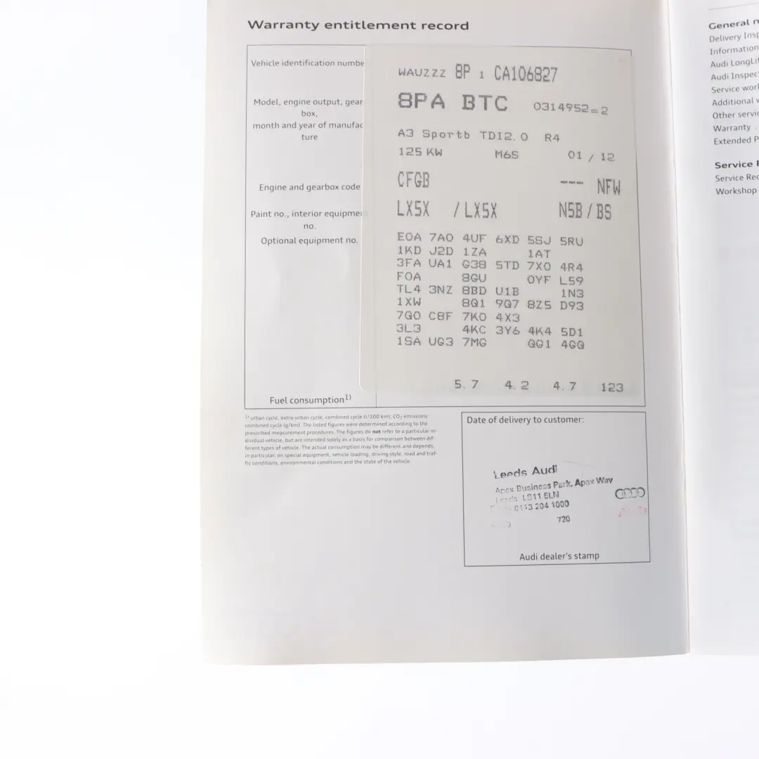 Audi A3 8P Owner's Handbook Manual Service Booklet Pouch Case Wallet Set - SKU 1125618PA20-1 - Part number 1125618PA20