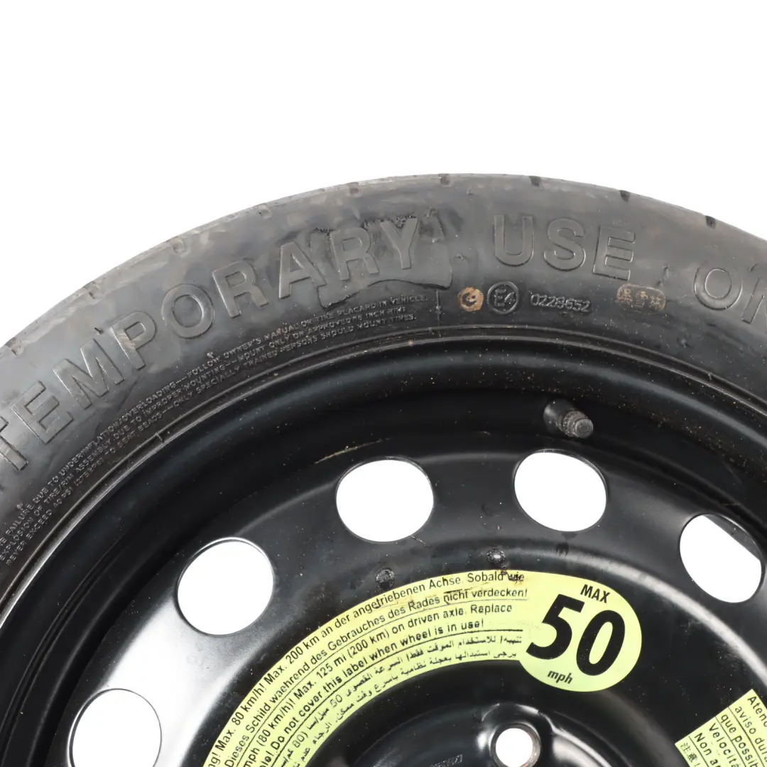 Saver Spare Wheel R16 4J Hankook 125/70 to Audi Volkswagen Space with Part number 1K0501027S Audi Volkswagen Space Saver Spare Wheel R16 4J Hankook 125/70 - SKU 1K0501027S - Part number 1K0501027S