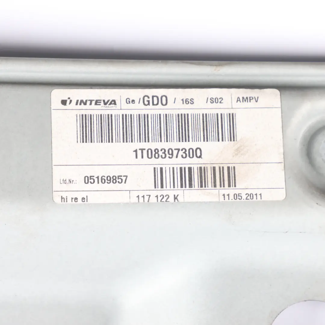 VW Touran 1T Window Lifter Rear Door Right O/S Regulator Mechanism - SKU 1T0839462P - Part number 1T0839462P