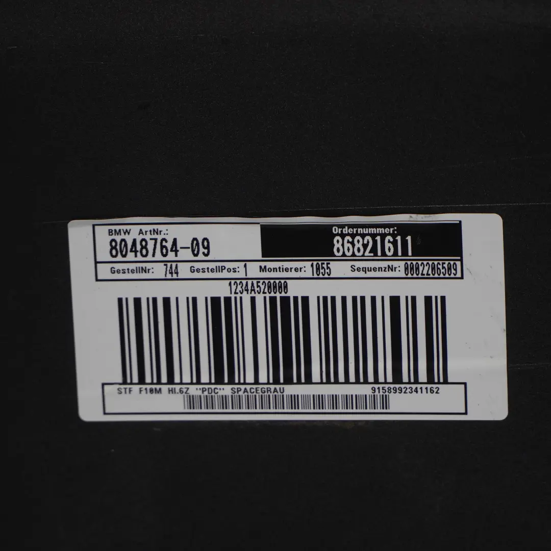 Bumper Panel M Sport PDC Covering Spacegrau Grey Metallic - A52 to BMW F10 Rear with Part number 2223018 BMW F10 Rear Bumper Panel M Sport PDC Covering Spacegrau Grey Metallic - A52 - SKU 2223018-SCG - Part number 2223018