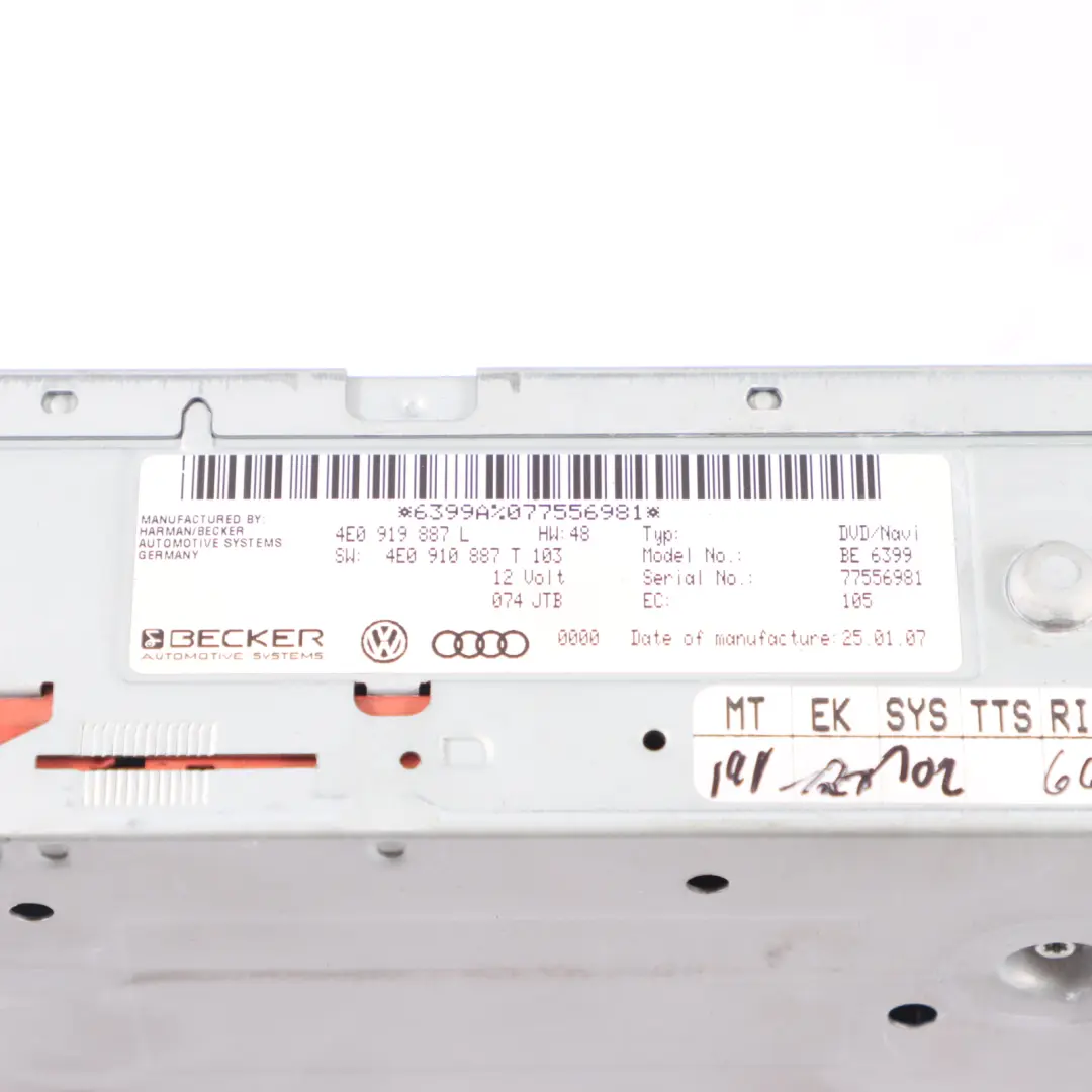 Audi Q7 4L Navegación Sat Radio Estéreo Principal Audio Reproductor - SKU 4E0910888PX - Número de pieza 4E0910888PX