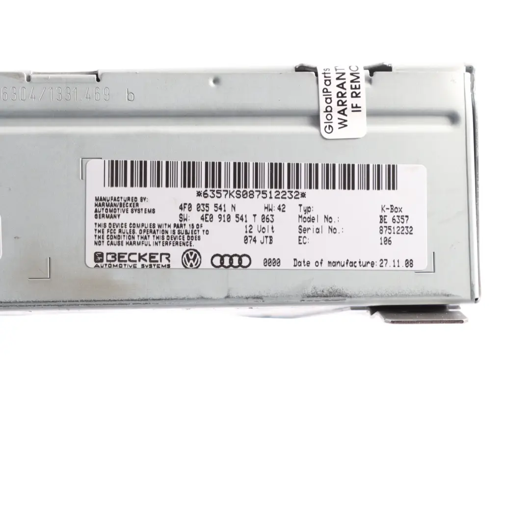 Becker K-Box Radio Receptor Módulo Unidad Control ECU para Audi A4 B8 con número de pieza 4F0035541N Audi A4 B8 Becker K-Box Radio Receptor Módulo Unidad Control ECU - SKU 4F0035541N - Número de pieza 4F0035541N