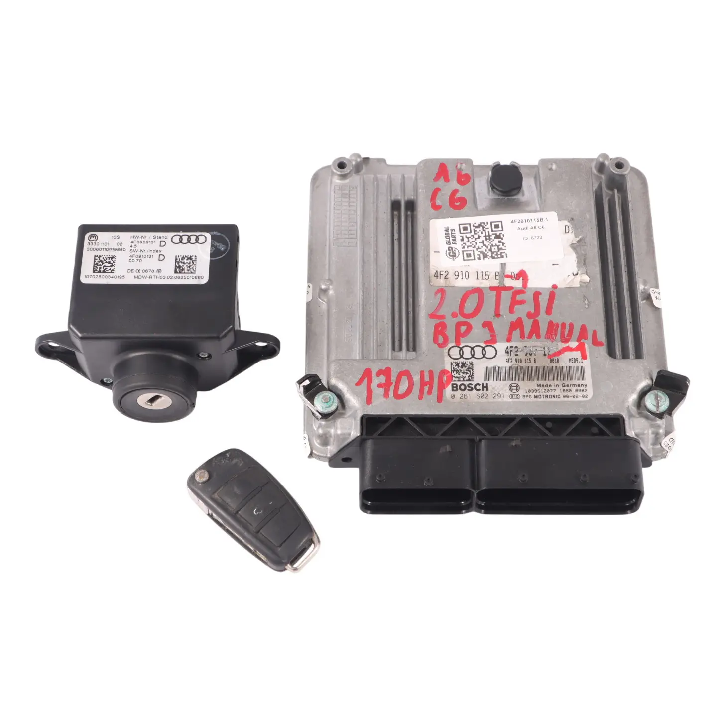 Audi A6 C6 2.0 TFSI BPJ 170HP Engine ECU Kit 4F2910115B Ignition + Key Manual