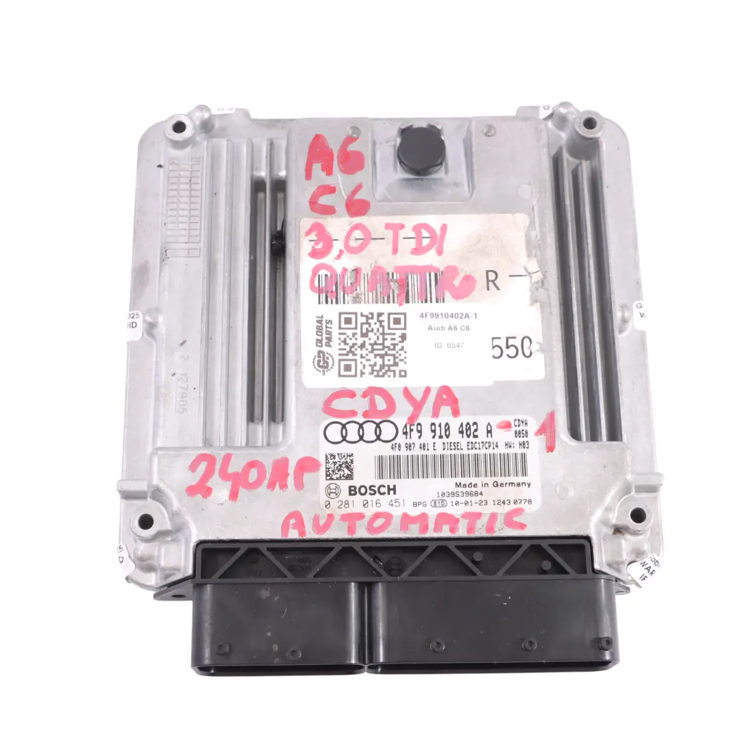 240HP CDYA Quattro Komputer Silnika ECU do Audi A6 C6 3.0 TDI o numerze 4F9910402A Audi A6 C6 3.0 TDI 240HP CDYA Quattro Komputer Silnika ECU - SKU 4F9910402A-1 - Numer Części 4F9910402A