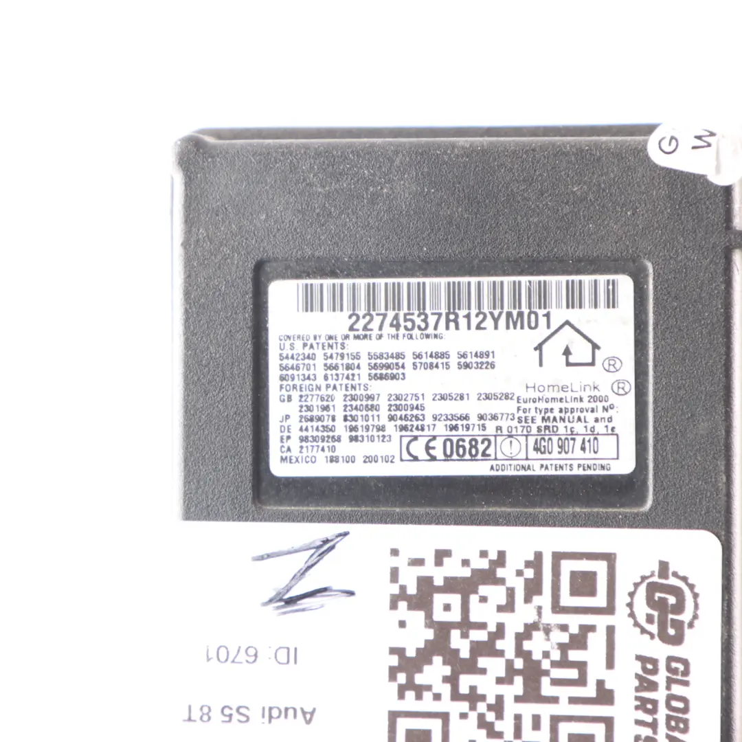 Garagentoröffnungsmodul Steuereinheit für Audi A6 C7 4G A5 8T mit Teilenummer 4G0907410 Audi A6 C7 4G A5 8T Garagentoröffnungsmodul Steuereinheit - SKU 4G0907410 - Teilenummer 4G0907410