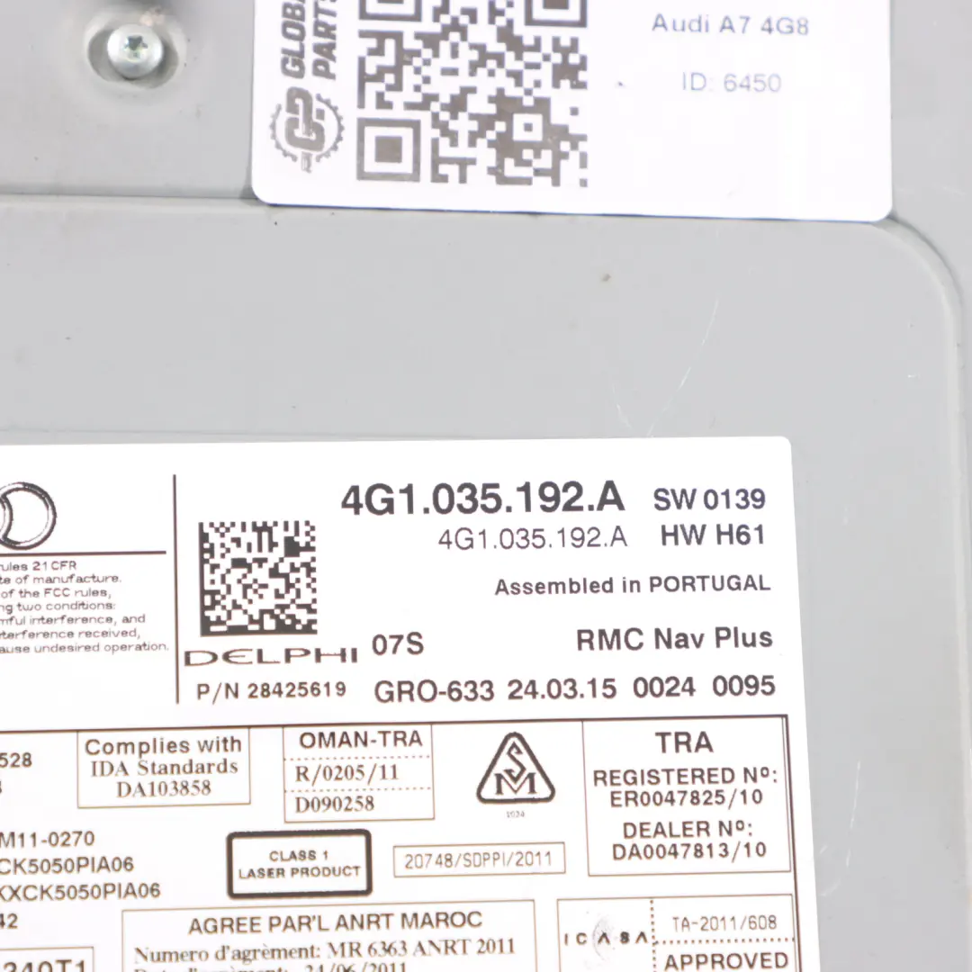 Audi A7 4G Unité Principale De Commande Radio CD Multimédia - SKU 4G1035192A - Numéro de pièce 4G1035192A