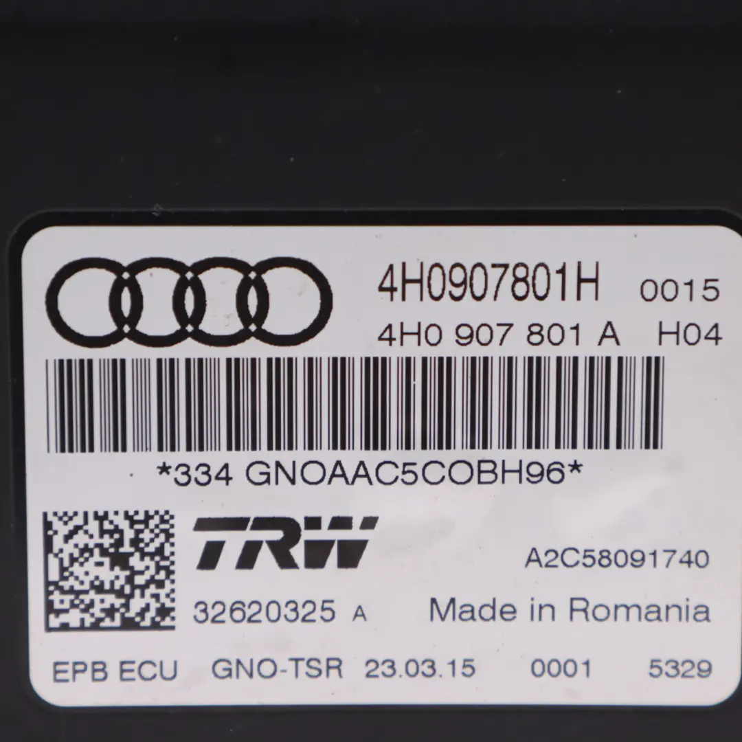 Módulo Estacionamiento Audi A6 C7 A7 4G A8 4H Control Freno Mano para con número de pieza 4H0907801H Módulo Estacionamiento Audi A6 C7 A7 4G A8 4H Control Freno Mano - SKU 4H0907801H - Número de pieza 4H0907801H