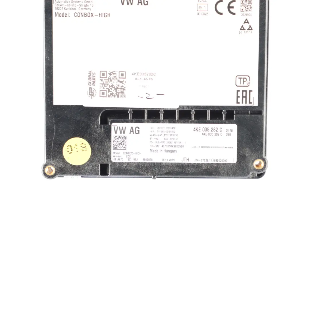Communication Telematics Emergency Control Module Unit ECU to Audi A5 F5 with Part number 4KE035282C Audi A5 F5 Communication Telematics Emergency Control Module Unit ECU - SKU 4KE035282C - Part number 4KE035282C