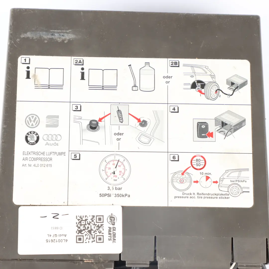 Reparación Neumáticos Compresor Aire Bomba Infladora Audi Q7 4L - SKU 4L0012615 - Número de pieza 4L0012615