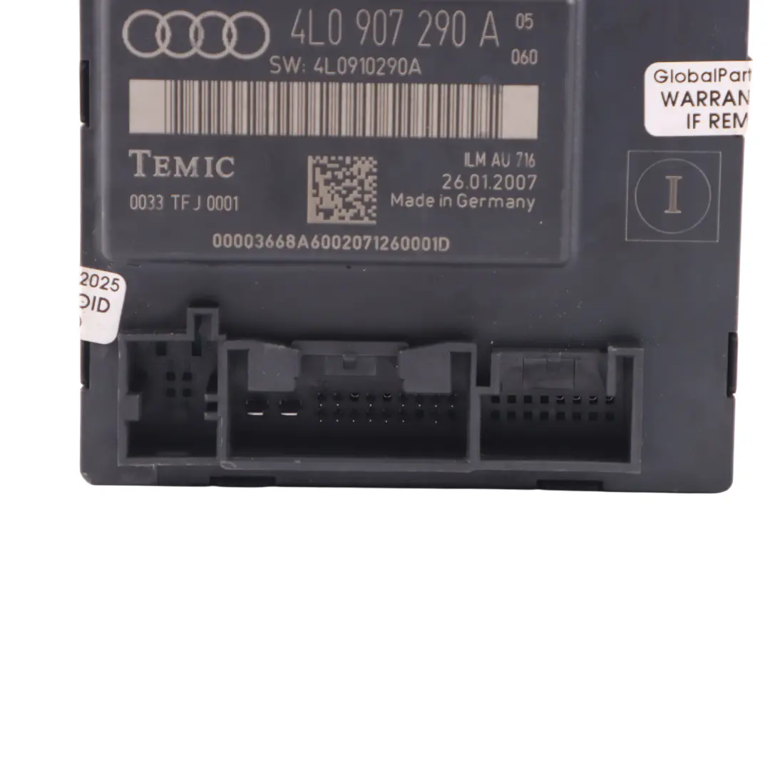 Módulo unidad control puerta ECU Audi Q7 4L delantera derecha para con número de pieza 4L0907290A Módulo unidad control puerta ECU Audi Q7 4L delantera derecha - SKU 4L0907290A - Número de pieza 4L0907290A