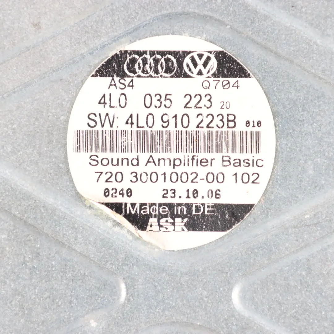 Audio Amplifier Sound System Unit Module Control ECU to Audi Q7 4L with Part number 4L0910223B Audi Q7 4L Audio Amplifier Sound System Unit Module Control ECU - SKU 4L0910223B - Part number 4L0910223B