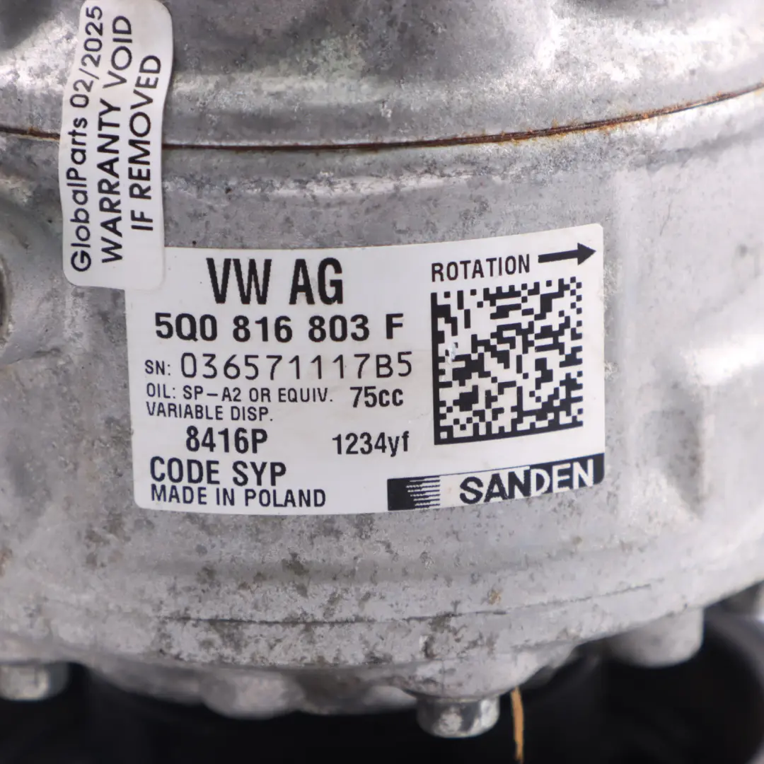Conditioning Compressor A/C Pump 5Q0816803F to Volkswagen Audi Seat Skoda Air with Part number 5Q0816803D Volkswagen Audi Seat Skoda Air Conditioning Compressor A/C Pump 5Q0816803F - SKU 5Q0816803D - Part number 5Q0816803D