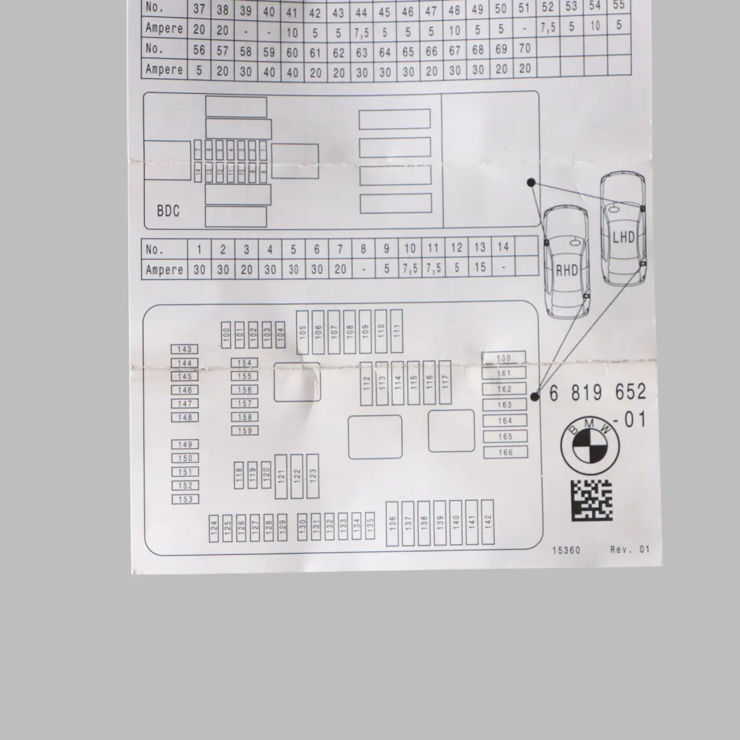 BMW F15 F16 F85 F86 Diagrama Tarjeta Agrupación Caja Fusibles - SKU 6819652 - Número de pieza 6819652