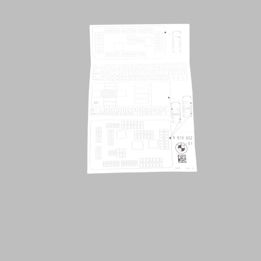 BMW F15 F16 F85 F86 Diagrama Tarjeta Agrupación Caja Fusibles - SKU 6819652 - Número de pieza 6819652