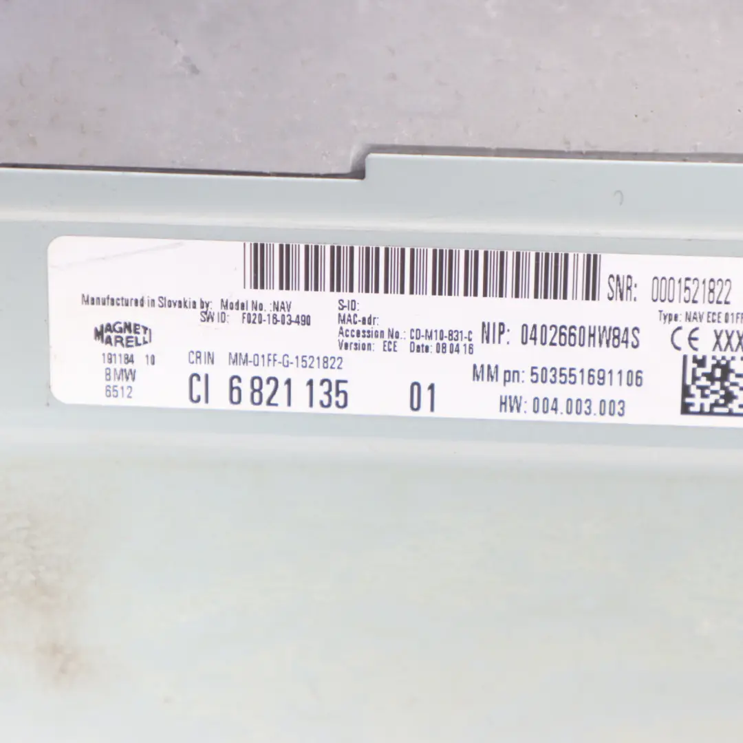 BMW F20 F21 F22 F30 F31 Head Unit Media DAB Navigation Business Headunit - SKU 6821135-1 - Part number 6821135