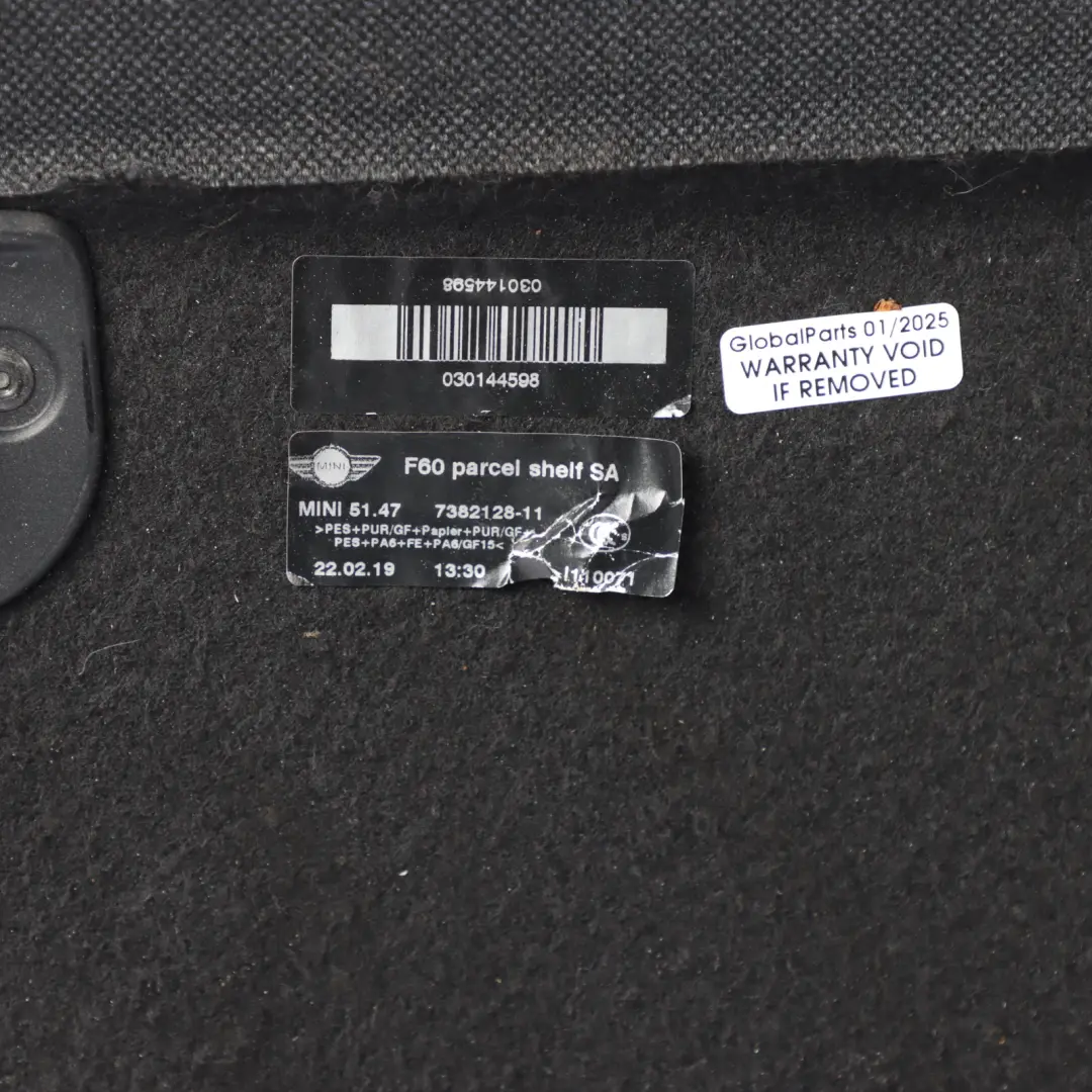 Mini F60 Parcel Shelf Rear Window Loading Panel Cover - SKU 7382128 - Part number 7382128
