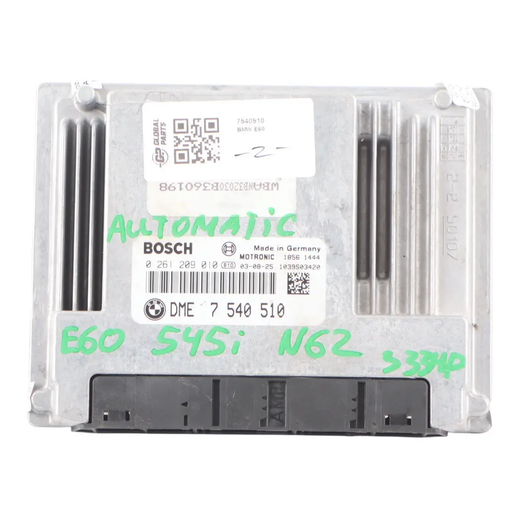 645Ci 333HP N62 Engine Control Unit ECU DME Automatic to BMW E60 E63 545i with Part number 7540510 BMW E60 E63 545i 645Ci 333HP N62 Engine Control Unit ECU DME Automatic - SKU 7540510 - Part number 7540510