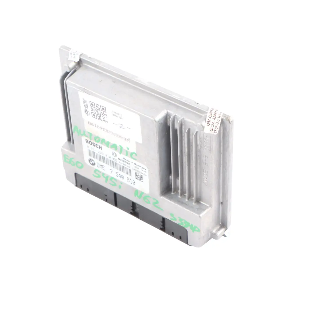 645Ci 333HP N62 Engine Control Unit ECU DME Automatic to BMW E60 E63 545i with Part number 7540510 BMW E60 E63 545i 645Ci 333HP N62 Engine Control Unit ECU DME Automatic - SKU 7540510 - Part number 7540510