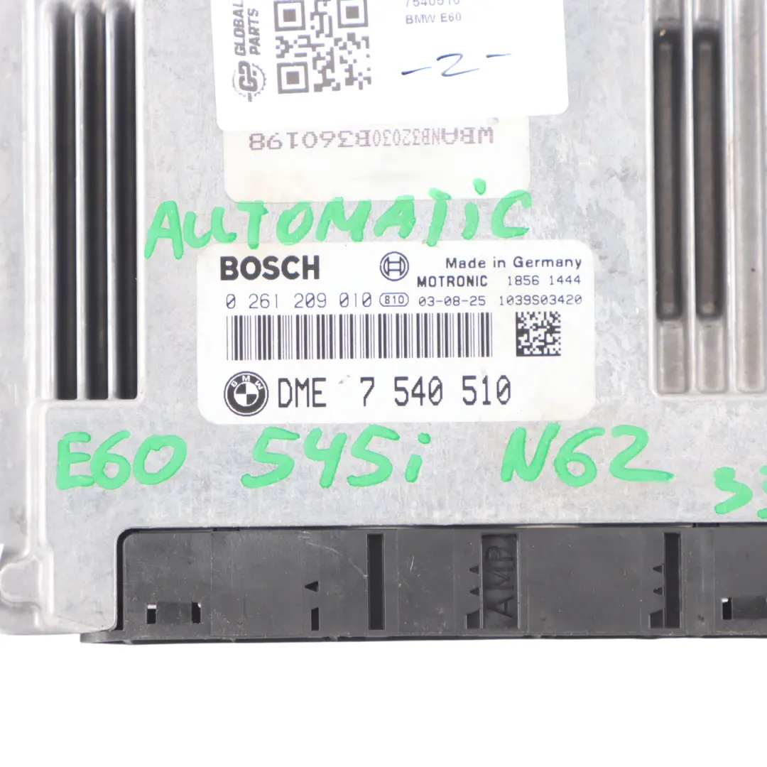 645Ci 333HP N62 Engine Control Unit ECU DME Automatic to BMW E60 E63 545i with Part number 7540510 BMW E60 E63 545i 645Ci 333HP N62 Engine Control Unit ECU DME Automatic - SKU 7540510 - Part number 7540510