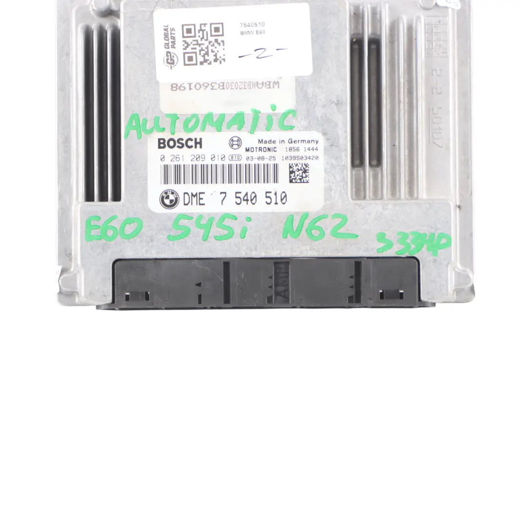 645Ci 333HP N62 Engine Control Unit ECU DME Automatic to BMW E60 E63 545i with Part number 7540510 BMW E60 E63 545i 645Ci 333HP N62 Engine Control Unit ECU DME Automatic - SKU 7540510 - Part number 7540510