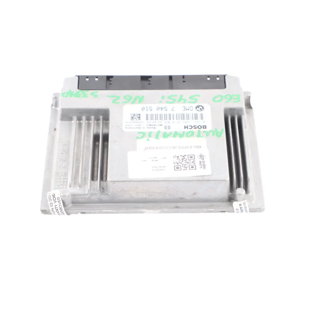 645Ci 333HP N62 Engine Control Unit ECU DME Automatic to BMW E60 E63 545i with Part number 7540510 BMW E60 E63 545i 645Ci 333HP N62 Engine Control Unit ECU DME Automatic - SKU 7540510 - Part number 7540510